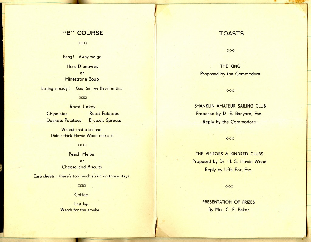 SSC Dinner & Dance Menu, 1949